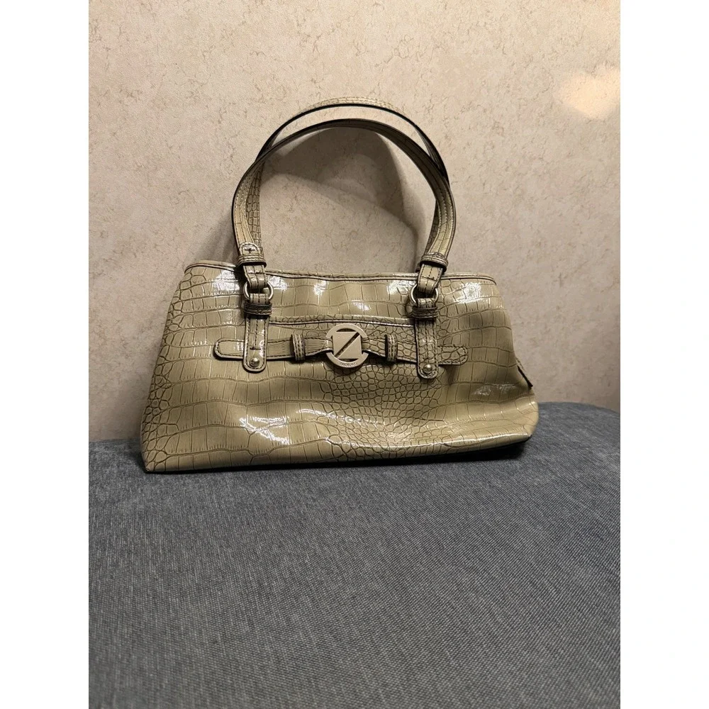 Nine & Co Sage Green Croc Embossed Faux Leather Triple‎ Compartment Satchel Bag
